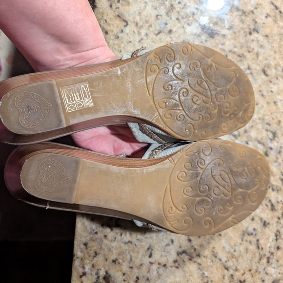 Brighton Beige and Silver Women's Slide Wedge Sandals - Picture 4 of 5